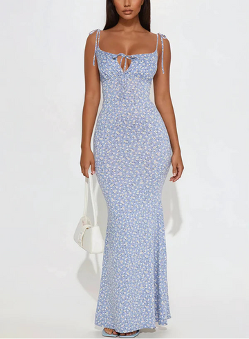 Floral Print Maxi Dress in Blue