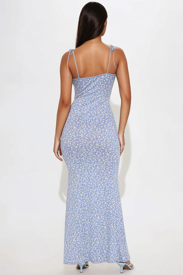 Floral Print Maxi Dress in Blue