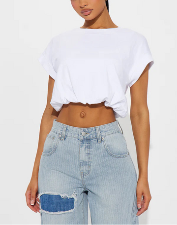 Bubble Hem Tee in White