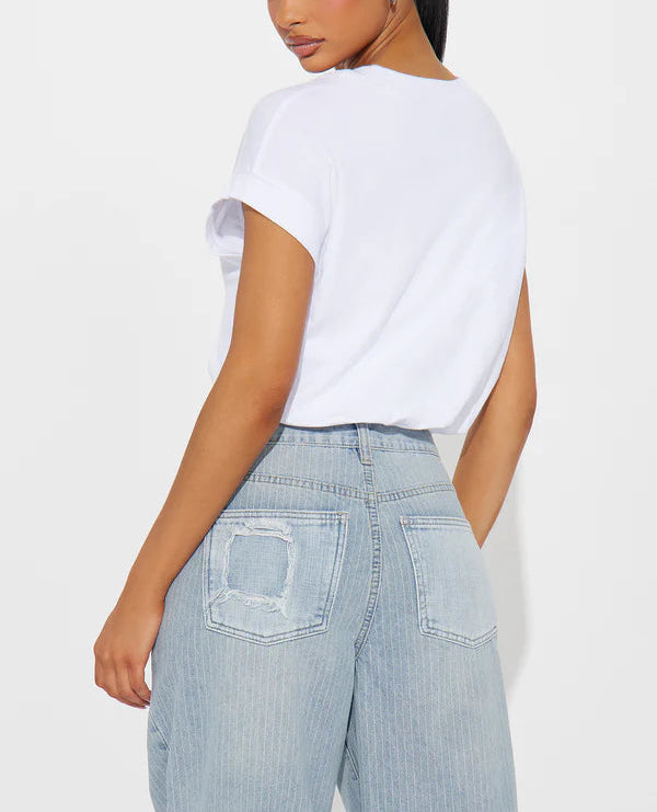 Bubble Hem Tee in White